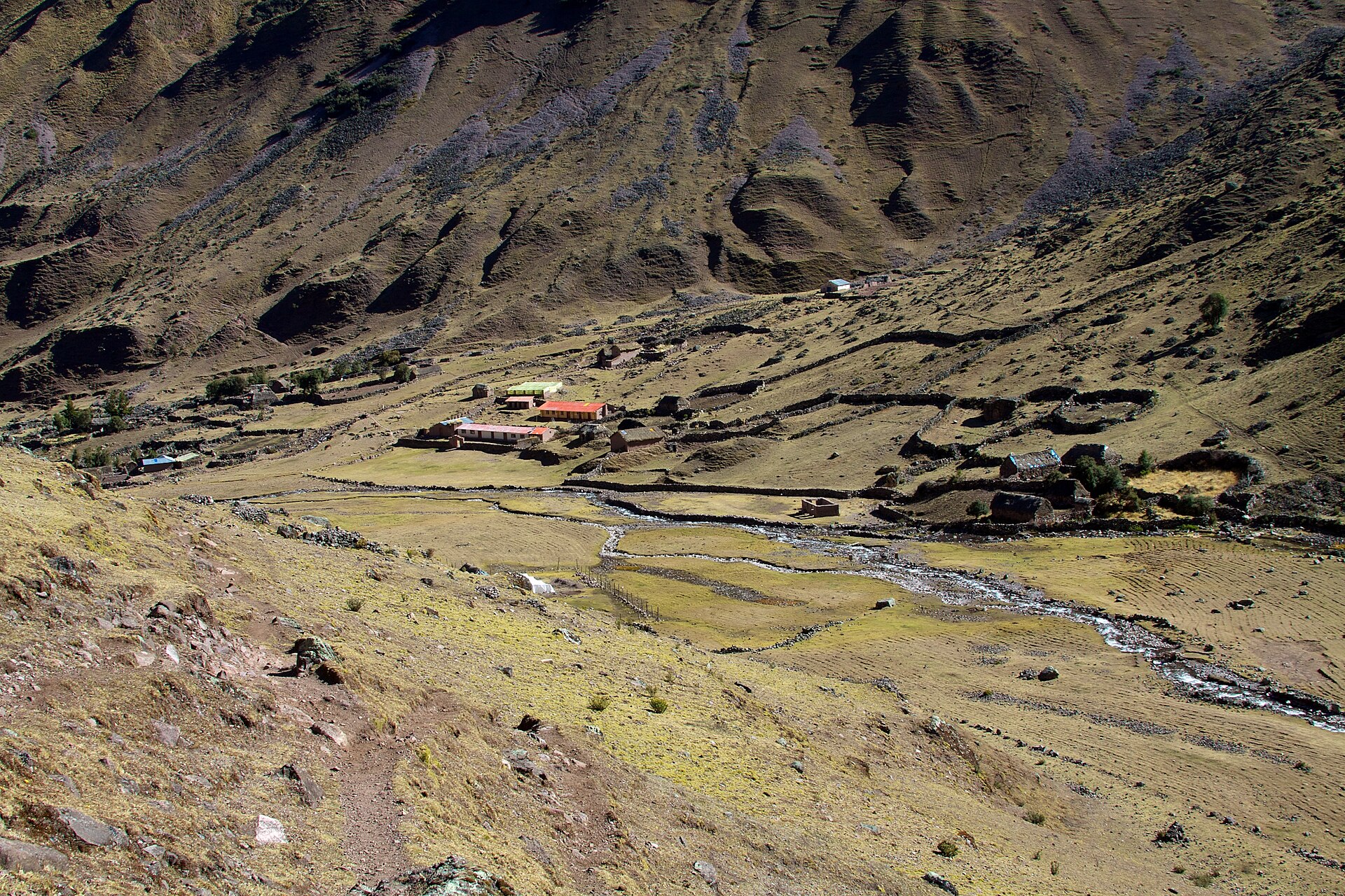 Quechua village and Andean landscape on the Lares trekking route