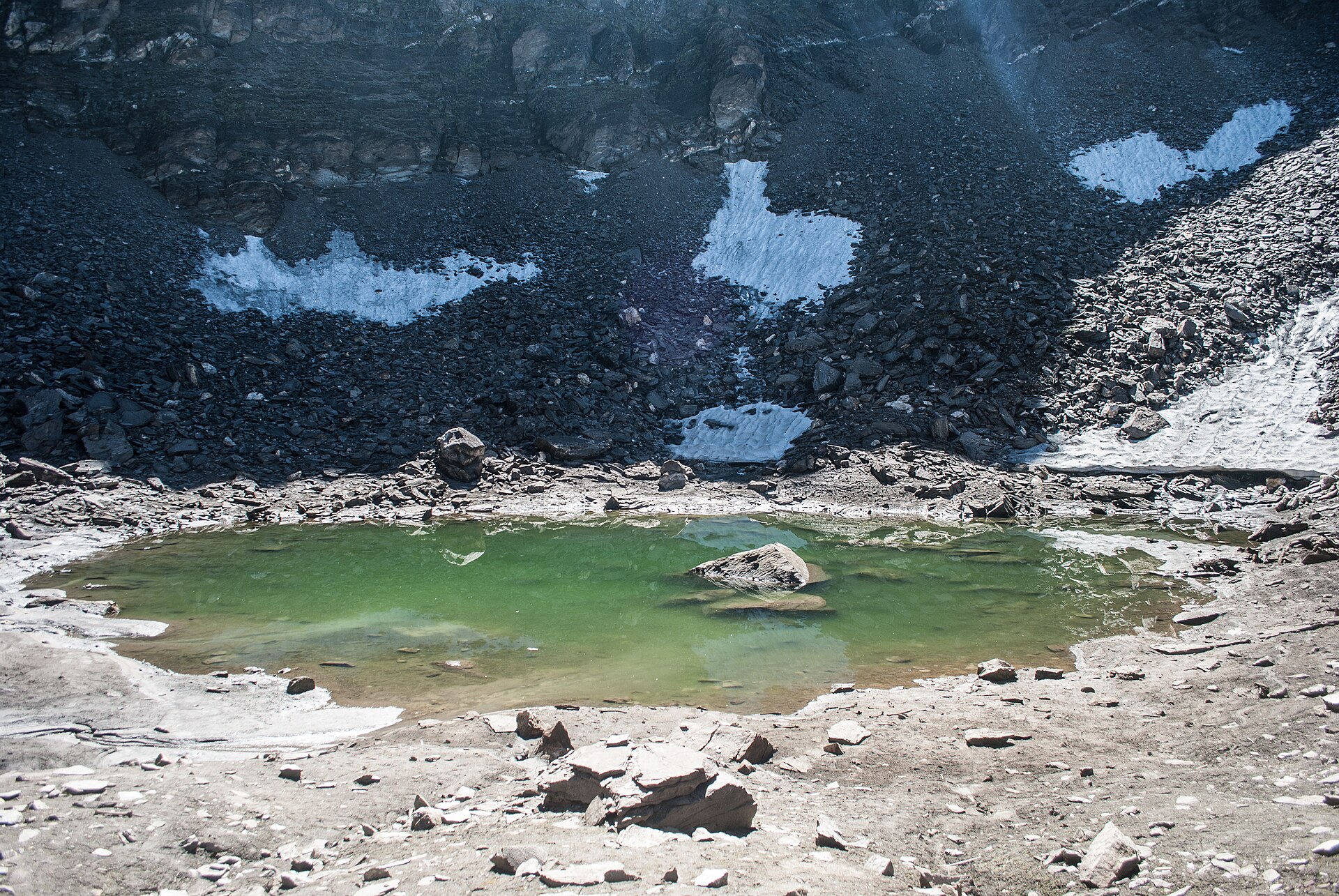 Roopkund glacial lake beneath the Trishul massif